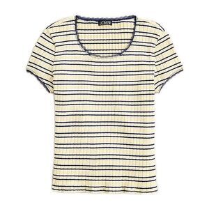 NEW J Crew Pointelle short-sleeve T-shirt in Stripe Yellow Size M Ribbed Stretch